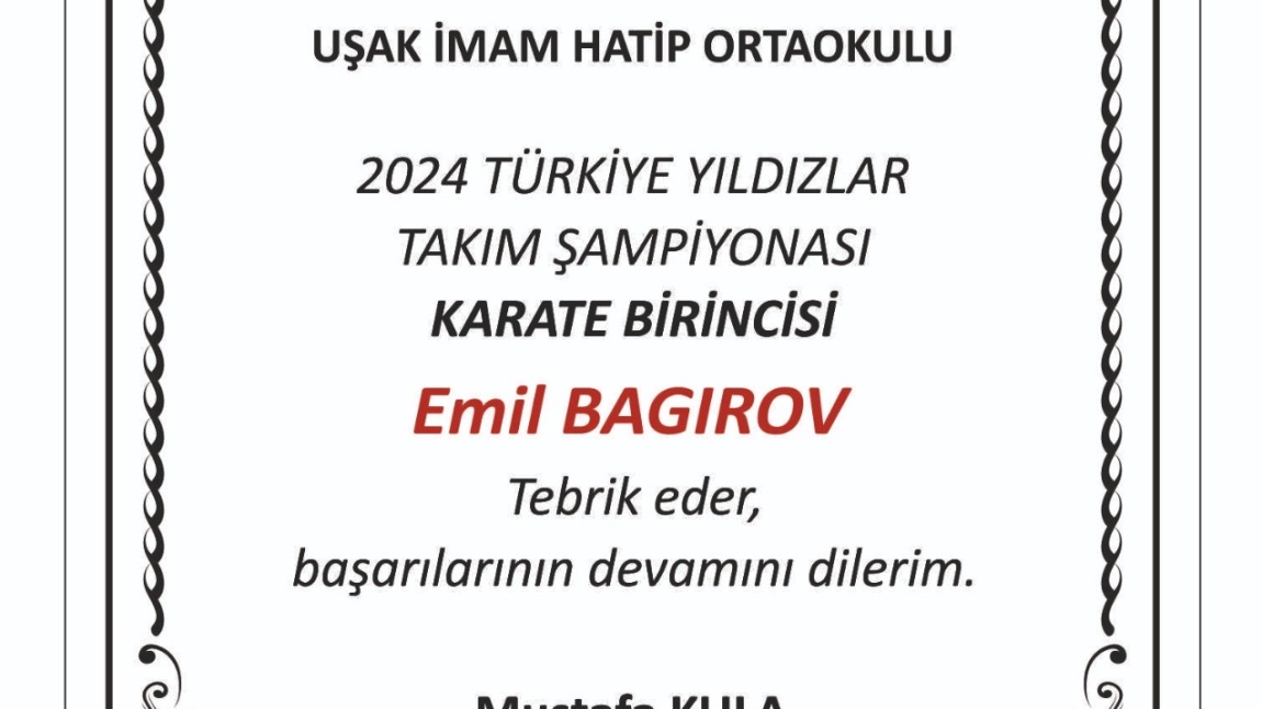 2024 Türkiye Yıldızlar Takım Şampiyonası Karate Birincimiz Emil BAGIROV..