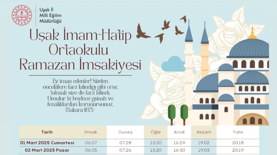 Okulumuz tarafından hazırlanan Ramazan imsakiyeleri sınıflara dağıtıldı.